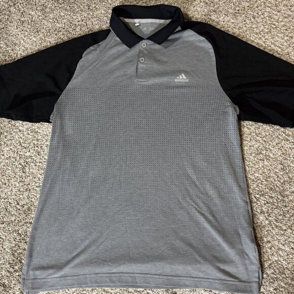 Adidas Polo Shirt Mens Medium Gray Black Climacool Raglan Performance Athletic - Picture 1 of 7